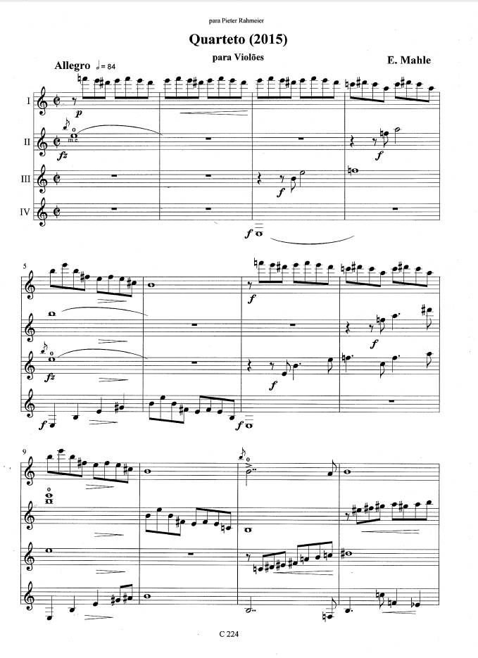 Guitar Quartet (2015) Ernst Mahle 1st Page Full Score